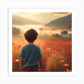 Little Boy In A Field Of Flowers Art Print