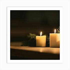 Three Candles On A Table Art Print