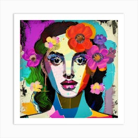 Colorful Girl With Flowers 2 Art Print