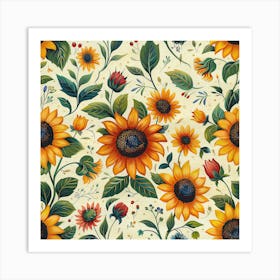 Seamless Sunflowers Art Print