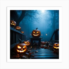 Fog Holiday Greeting Scarey Evil Dark Ominous Leaf Stripes Haunting Wood Carving Flames (26) Art Print