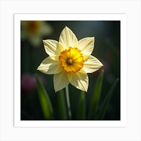 A Radiant Daffodil With Petals Of Shimmering, Fractal Light Blooming In A Magical Garden Art Print