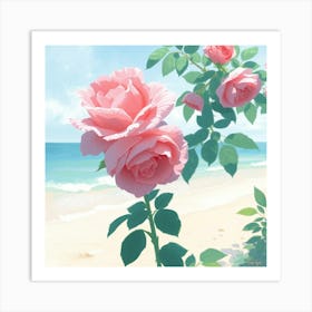 Pink Roses On The Beach 4 Art Print