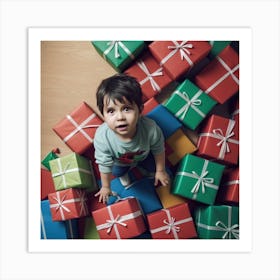 Child In A Pile Of Presents Art Print