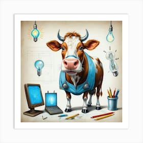 Cow With Light Bulb 2 Art Print