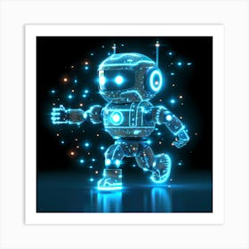 Blue Robot Technology Glowing Art Print
