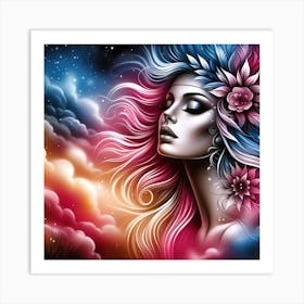 Beautiful Girl With Flowers In Her Hair Art Print