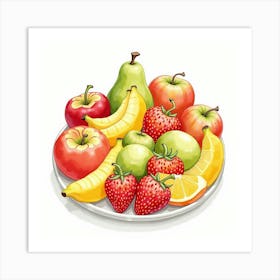 A Bright And Cheerful Watercolor Of A Fresh Fruit Salad With A Variety Of Seasonal Fruits Art Print