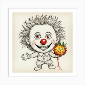 Clown With A Flower Art Print