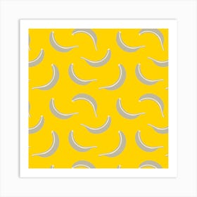 BANANA SMOOTHIE Fun Retro Fresh Tropical Fruit in Gray and Cream on Bright Yellow Art Print