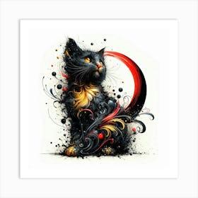 Black Cat On The Moon Art Print