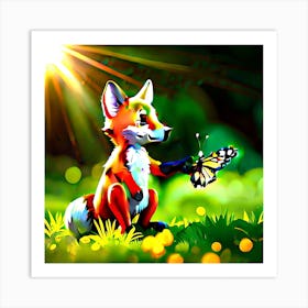 Fox And Butterfly Art Print