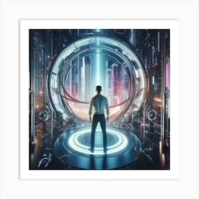 Futuristic Man In Futuristic City 2 Art Print