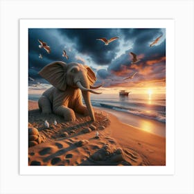 Elephant On The Beach 1 Art Print