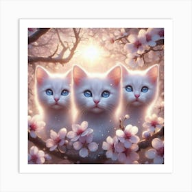 Three Kittens In Cherry Blossoms 1 Art Print