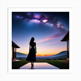 Woman Looking At The Milky Way Art Print