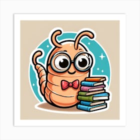 Cartoon Worm With Books Art Print