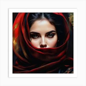 Woman In A Red Scarf Art Print