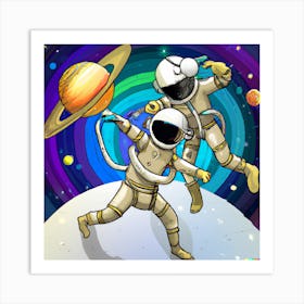 Two Astronauts In Space Art Print