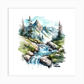 Watercolor Mountain Stream Art Print