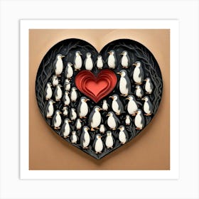 Penguins In A Heart 1 Art Print