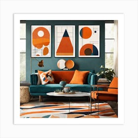 Orange And Blue Living Room Art Print