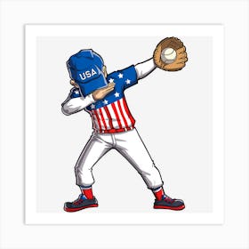 Dabbing Baseball Player 4th Of July Usa American Flag Boys Art Print