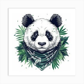 Panda Bear With Leaves Art Print