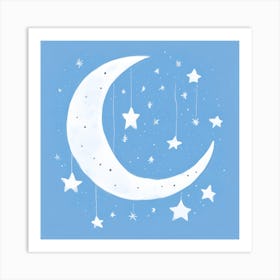 Blue Moon and Stars for Nursery Art Print