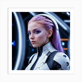 Futuristic Girl With Purple Hair 4 Art Print