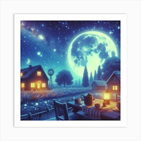 Moonlight Over The Cottage Art Print