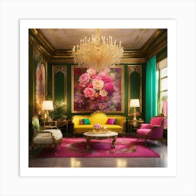Gold And Pink Living Room 2 Art Print