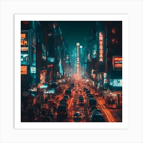 Neon City At Night Art Print