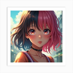 Anime Girl With Pink Hair Art Print