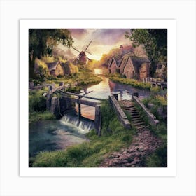 Village At Sunset Art Print