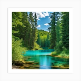 Blue Lake In The Forest 5 Art Print