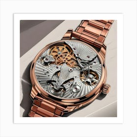 A Highly Detailed, Intricately Illustrated Image Of A Mechanical Watch, Showcasing All Its Moving Parts, Gears, And Springs In A Mesmerizing Dance Of Precision Engineering, With Each Component Meticulously Rendered In Shades Of Metallic Art Print