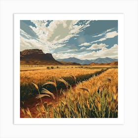 Wheat Field With Mountains Art Print