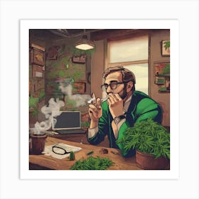 Weed Smoking Man Art Print