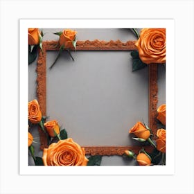 Orange Roses In A Frame 3 Art Print