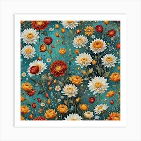 Seamless Pattern With Flowers Art Print