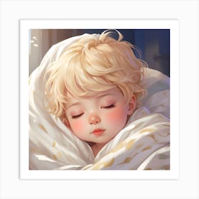 Cute Baby Sleeping In Bed Art Print