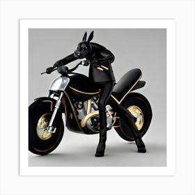 Black Wolf On A Motorcycle Art Print