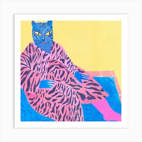 Cat Woman In Pink And Blue Art Print