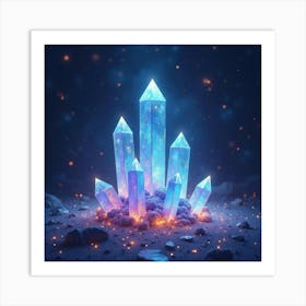 Watercolor Glowing Space Crystals Reflecting Starlight In A Cosmic Field 1 Art Print