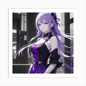 Anime Girl With Purple Hair Art Print