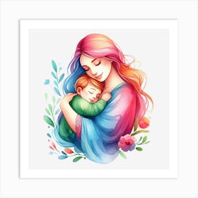 Mother And Child Watercolor Mothers Day 8 Art Print