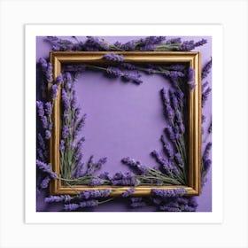 Lavender Flower Frame On Purple Background 1 Art Print