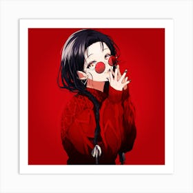 Anime Girl With Red Glasses Art Print