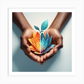 Lotus Flower In Hands Art Print